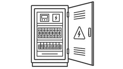 Elektroplanung für sichere Gebäudetechnik Icon eines geöffneten Schaltschranks als Symbol für Elektroplanung, Sicherheitstechnik und technische Gebäudeausrüstung